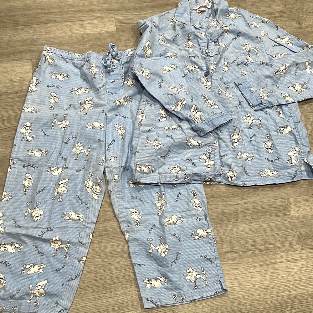 VICTORIA'S SECRET Light Blue WHITE POODLE Print Pajama Set SIZE M